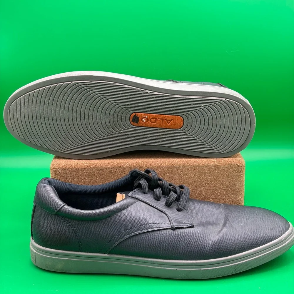 ALDO Leather Sneakers Mens 8 Black Lace Up Dress Shoes Casual Derby Low Top Work
